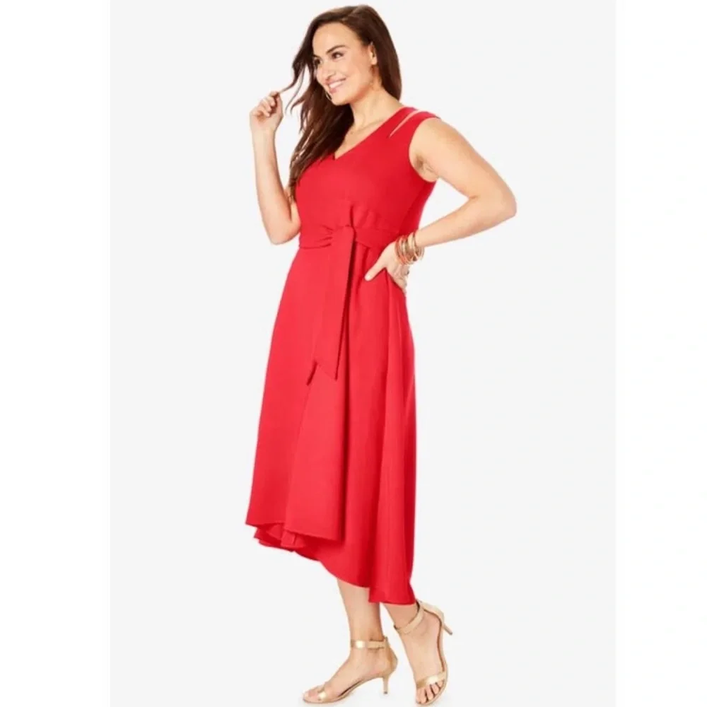 ROAMANS RED SLEEVELESS CUTOUT DRESS - Picture 2 of 9